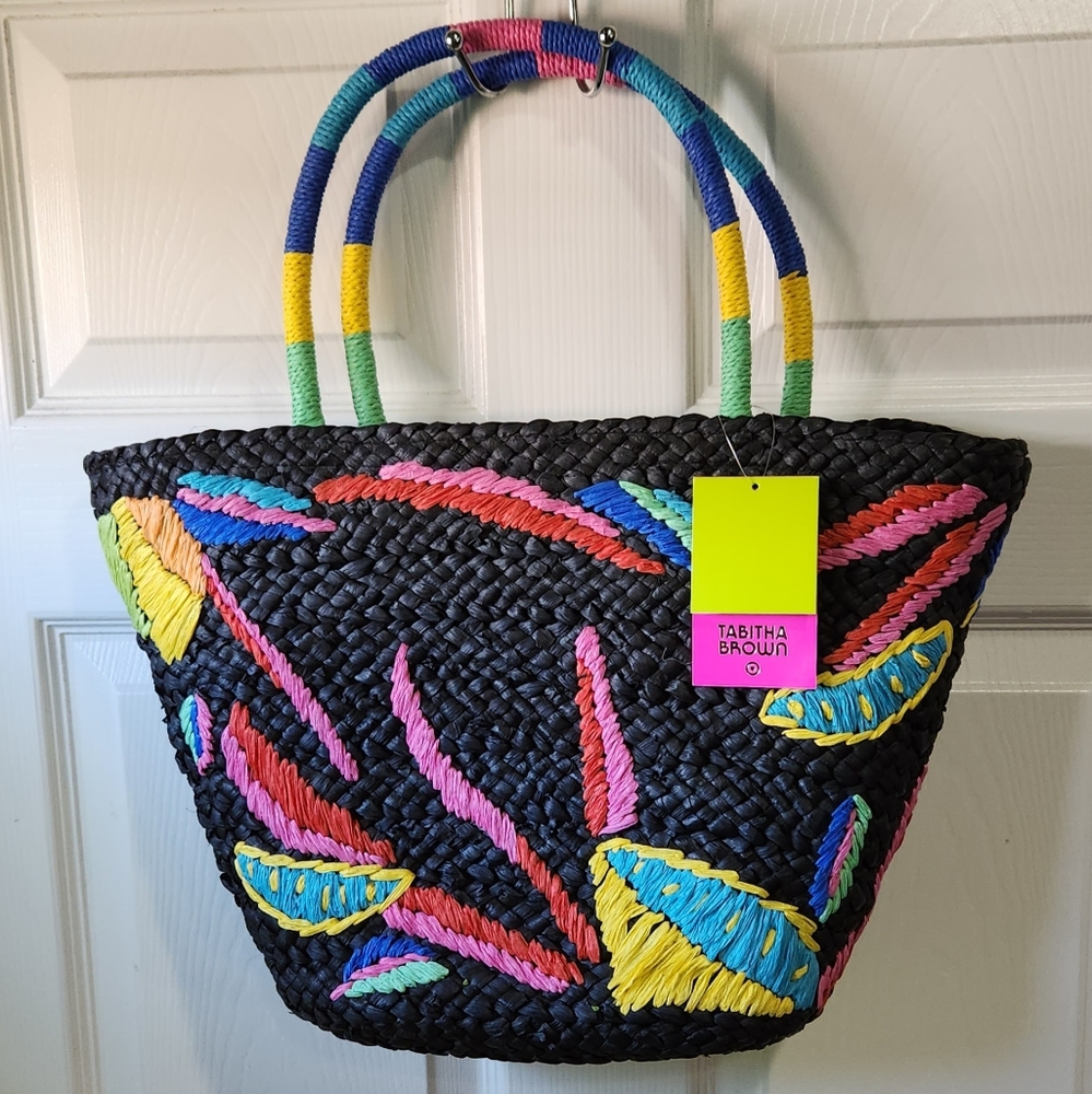 NWT Tabitha Brown woven navy blue tote bag